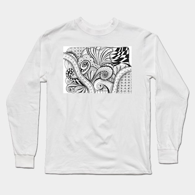 Abstract black and white Coloring page inspired by zentangle 2 Long Sleeve T-Shirt by Nathalodi